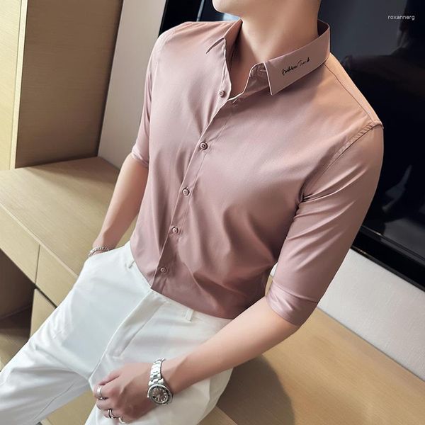 Camicie casual maschile in stile coreano camicie affari estive/abito a colori solidi a mezza manica di alta qualità S-4xl