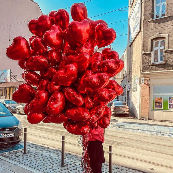 Decorazione Palloncini in foil a cuore rosso da 18 pollici Decorazioni per palloncini di buon compleanno Forniture per festival di nozze