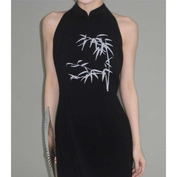 Luqingyi Inchiostro dipinto di bambù migliorato gonna Qipao Summer's Summer Style Nuovo Design Cinese Design Sense Small Black Gonna nera