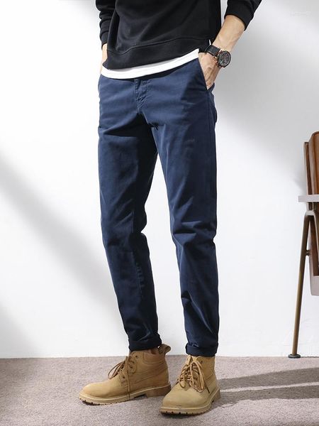 Calças masculinas 2023 Primavera Verão Longo Casual Casual Algodão Preto Blue Slim Fit Basic Male Plus Size Size calças retas