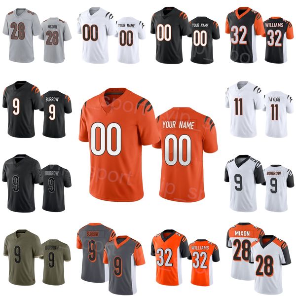 Futebol personalizado 11 Trent Taylor Jersey 16 Trenton Irwin 99 Myles Murphy 9 Joe Burrow 28 Joe Mixon 32 Trayveon Williams 1 Jamarr Chase Salute para o serviço homem da mulher jovem