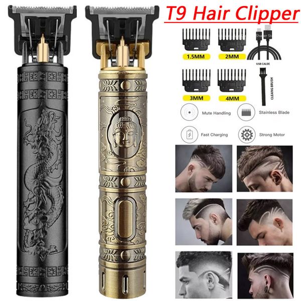 Barbeadores elétricos vintage T9 Máquina de corte de cabelo profissional Cleppers Hair Electric Timmer Rechargable Shaver Beard Trimmer For Men 230814
