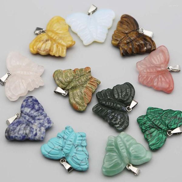 Anhänger Halsketten Naturstein Skulptur geschnitzter Schmetterling Halskette Modperlen Charme Schmuckzubehör machen Ohrring Großhandel 6pcs