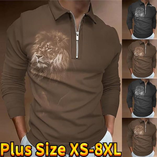 Polos masculinos Moda de lapela zíper pólo camisa street estilo design t-shirt verão europeu e americano manga longa XS-8XL