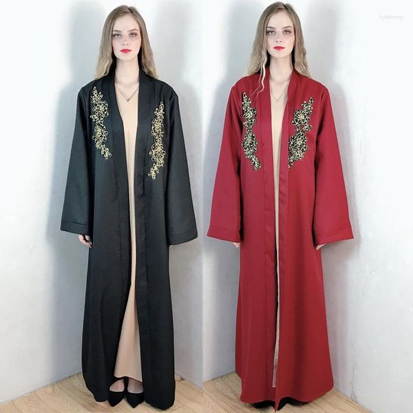 Abbigliamento etnico Ramadan Fashion Women Elegante abito a colori solidi con Dubai Ladies Robe Muslim Asian