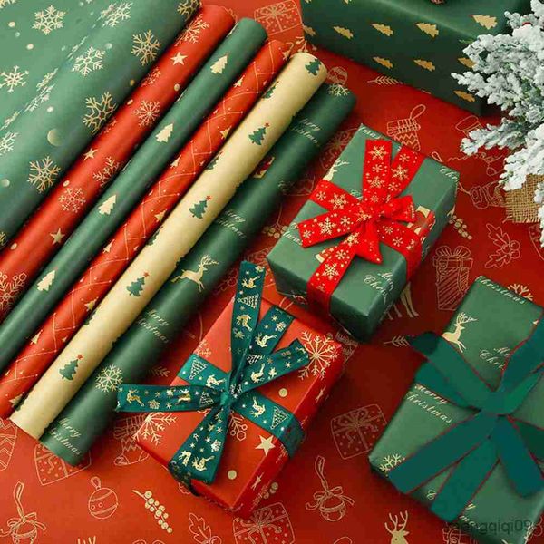 Hediye sargısı 2pcs Noel ambalaj kağıdı kalınlaştırılmış DIY zanaat kağıt Noel öğeleri koleksiyon hediye kutusu ambalaj kağıtları elk tasarım hediye sargısı R230814