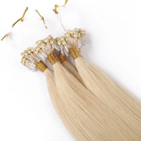 Blonde Schleife Mikroring Haarverlängerungen Remy menschliches Haar Ombre gerade Nano Ring Verbindungen Haarextensions 14inch-28inch #613 #27 Remy European Micro Perlen Hair 100 Stücke