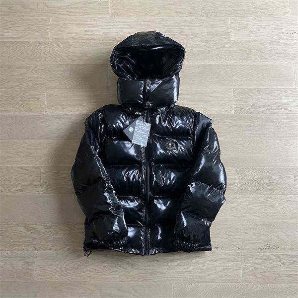 Giacche da uomo uomo uomo cappotto Trapstar Lettera di felpa con cappuccio ricamo lucido giacca irrata nera cofano staccabile di alta qualità invernale T230802 230814