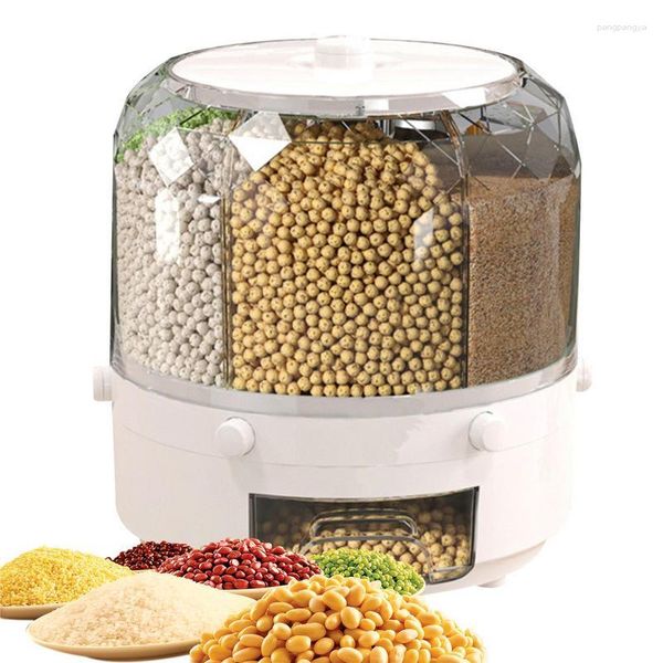 Bottiglie di stoccaggio Distributore di cereali rotanti 6 griglie di riso secchio alimentare a 360 gradi rastrellini per cucina