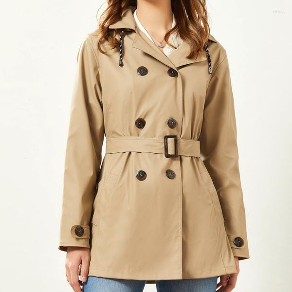 Frauen Trench Coats 2023 Herbst Winter Faux Ledermantel für Frauen Kapuze mit Gürtel Khaki Red Soft Jacket PU Light Windbreakers