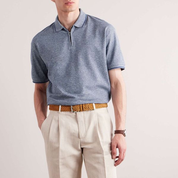 Designer Männer Polo T-Shirts Sommer Loro Piana Baumwolle und Leinenblende Polos-Hemd Kurzarm Tshirt