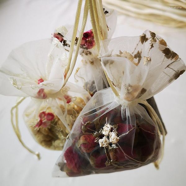 Подарочная упаковка 3PCS Вышивка прозрачная сумка для хранения органзы Упаковка сухие цветы чай организатор 10 14 см.