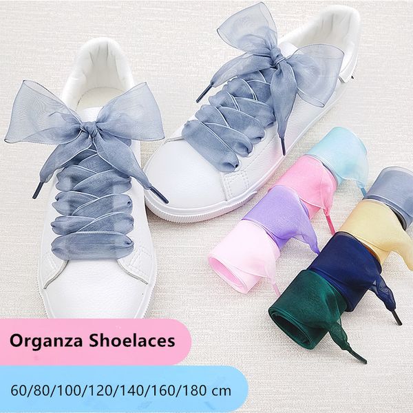 Acessórios para peças de sapatos 4cm alargados transparentes fios de chiffon cadarços de seda plana arco grande cadarços largos tendências beleza sapatos casuais brancos lacos lacos 230812