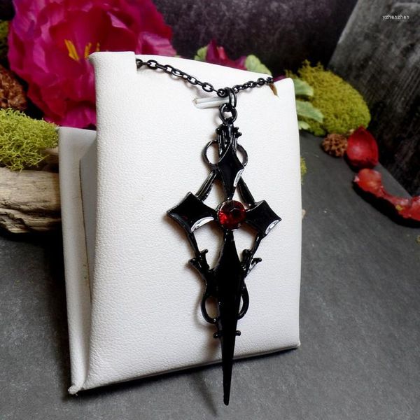 Colares de pingentes góticos pretos strass vermelho colar de cadeia de crucifix satânica para mulheres acessórios de jóias de charme de presente