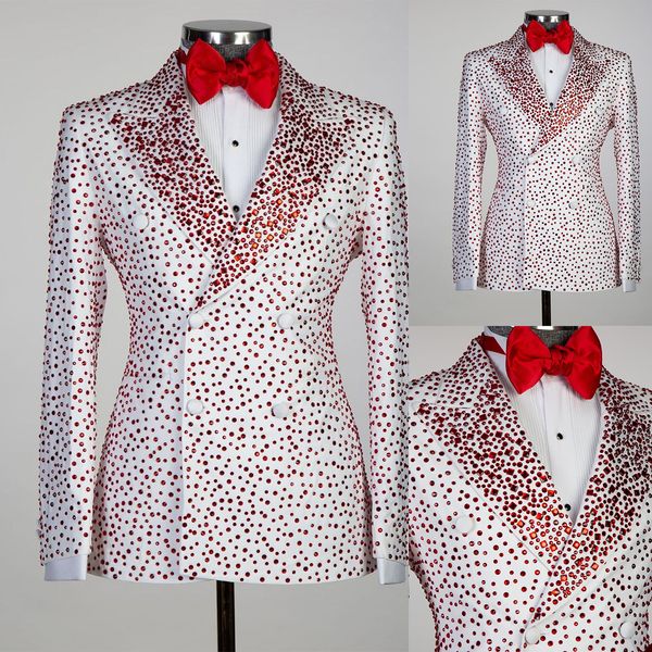 Tuxedos de casamento de miçangas vermelhas de miçangas brancas no noivo do lapela desgaste o casaco de festas de baile de propósito, apenas uma jaqueta