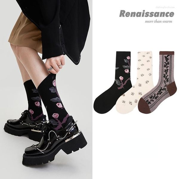 Mulheres meias 3 pares primavera engraçada harajuku abstrato imprimido casual fofo girl padrão calcetinos de algodão Happy Sock para presente