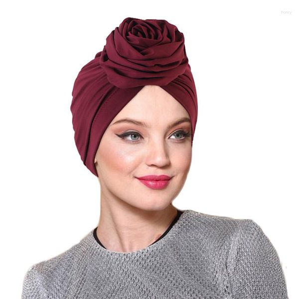 Roupas étnicas lindas bonés de turbante de flores de rosa para mulheres Headwraps Bandana Muslim Headscarf Bonnet Feminino Capacete de Cabelo