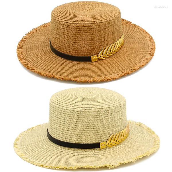 Berretti di cappello di paglia da donna uomini cappelli fedora cappelli vintage trilby cinghia in pelle estate jazz sunhat cappeau spaellini adulti