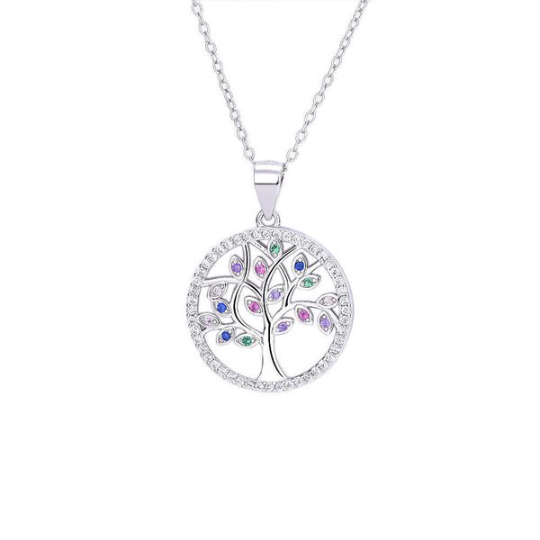 S925 Sterling Silber Round Life Tree Halskette mit Kristallvitalität und positiver Energie, des Hoffnungsanhängers