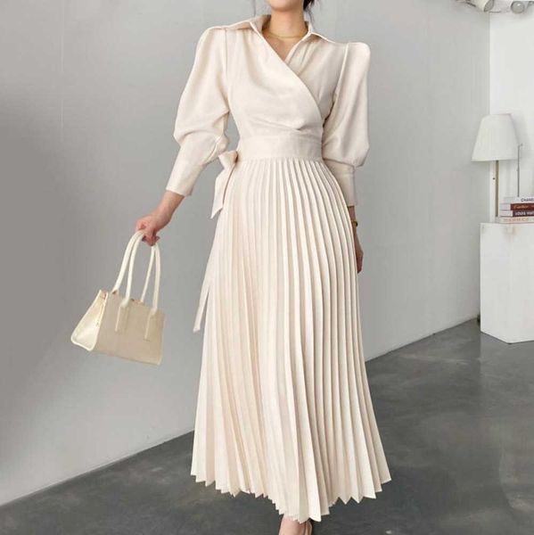 Abiti casual maniche lunghe in alto in alto primaverile di lusso autunno abito pieghevole femmina femmina a-line party elegante vintage maxi