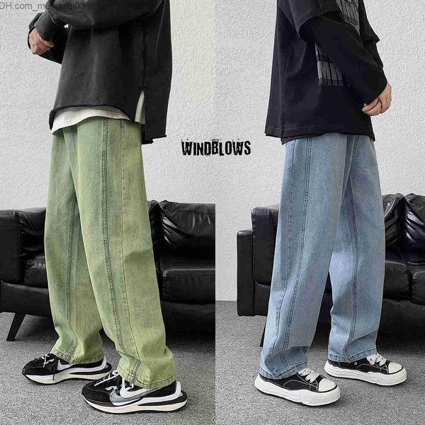 Pantaloni maschili alla moda verde/blu jeans coppia autunno coppia nuova jeans casual dritti giapponese giapponese abbigliamento retrò pantaloni z230815