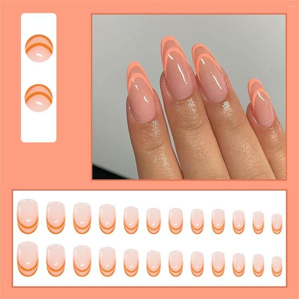 Manicure di falsi chiodi 24pc che indossano adesivi per unghie europei e americani a testa rotonda finiti