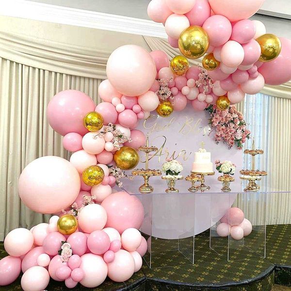 Decoração 124 peças balão de ouro rosa guirlanda balão de metal casamento chá de panela menina aniversário decoração de chá de bebê