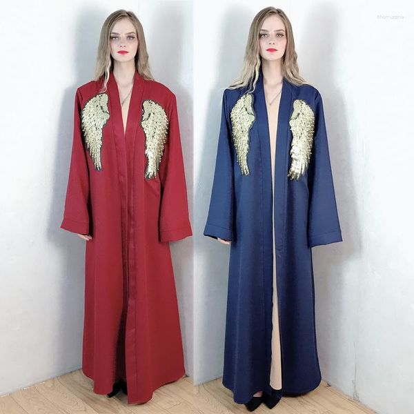 Ethnische Kleidung Abaya und muslimische Frauen Dubai Oman Qatar Islamic Kleid in fester Farbe F978