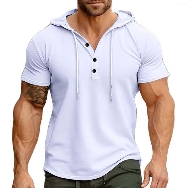 Magliette da uomo camicia grafica per top sport a maniche corte con cappuccio a colori a colori solidi