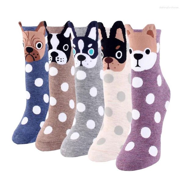 Mulheres meias por atacado 50pairs Animal Feminino Cotton Korea estilo pug border collie estampada feminina feminina meias de desenho animado