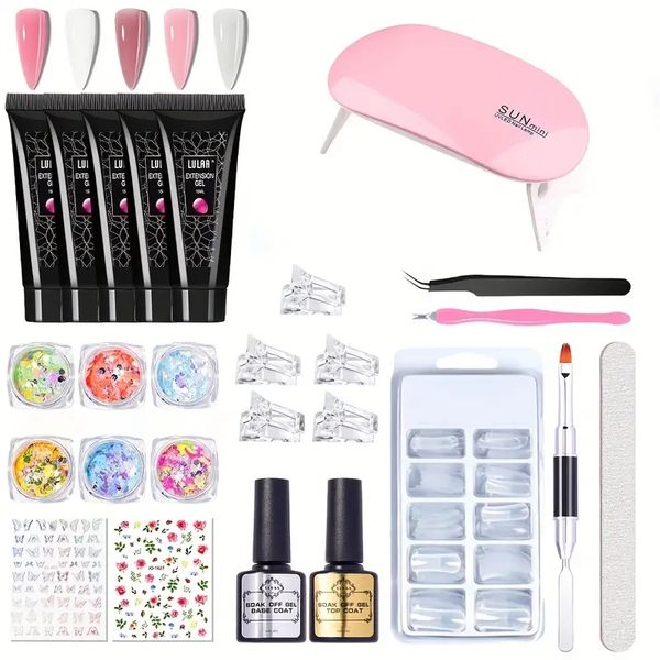 Glitter Nagel Gel Kit Nagelverlängerung Gel -Zubehör Set mit Mini -Nagel -Lampe French Manicure Extension Gel Kit für Home Salon Nail Art DIY