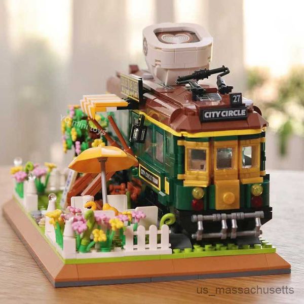 Blöcke Experten Ideen Train Coffee House Cafe Corner Mini Street View Bausteine ​​mit Puppenmodularmauerspielzeug für Kinder Freunde Geschenk R230814