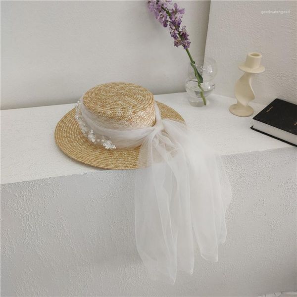 Направления французские ретро -свадебные белые бисеры сетчатой ​​шляпы женский лето со свадебной вуалью для невесты