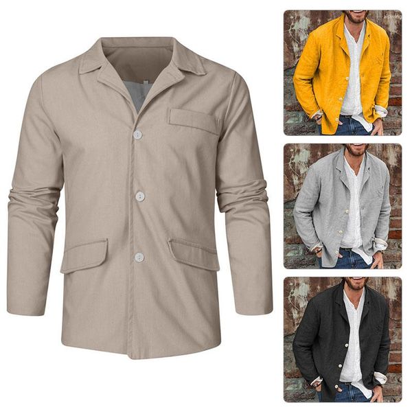 Abiti da uomo vestito abbondante bottone a colori solidi giacca in lino in cotone primavera estate casual con giro sottile abito sciolto