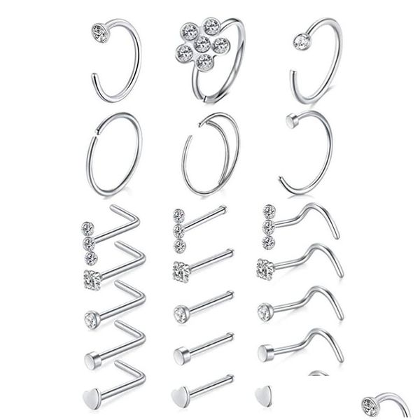 Anelli del naso con borchie a forma di forma a forma di acciaio inossidabile ossea piatto top diamante opale cuore ad alto piercing nostrile per donne uomini dh1xp