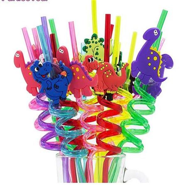 25см многоразовый динозавр соломинка пластиковая питье соломинки для детских декораций по случаю дня рождения дино для вечеринки по случаю дня рождения GC2258