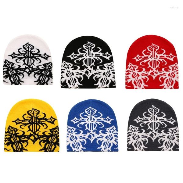 Beralar Hip Hop Unisex Beanie Hat Y2K Kızlar Harajuku Stil Po Props Sonbahar ve Kış için Çok Yönlü Cobbweb Desen