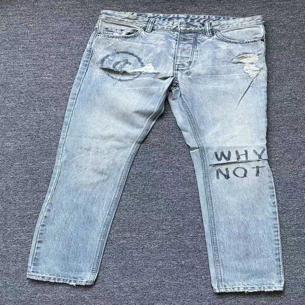 Ordem Final do Comércio Exterior KSB Australian Men Spring Summer Jeans lavados com buracos desgastados calças elásticas