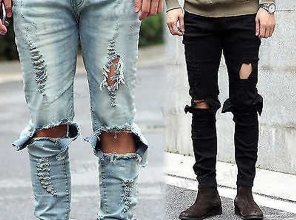 Großhandelmenschen zerrissen dünn gerader schlanker elastischer Denim Fit Biker Jeans Hosen Lange Hosen Stilvoller gerade schlanker Fit Jeans T230814