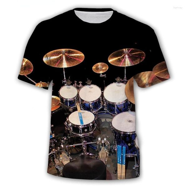 Herren T-Shirts Mode Hip-Hop-Hemd Drum Set 3D-Druckgrafik T-Shirts Männer O-Neck Kurzarm übergroß