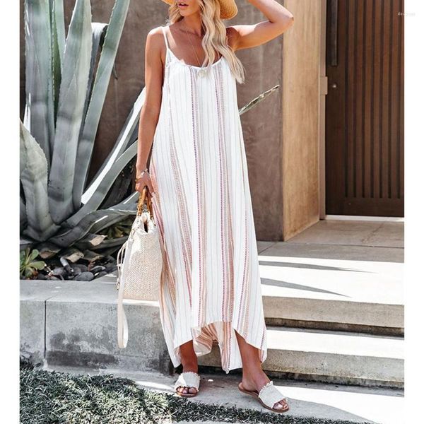 Abiti casual Womens Spring Cung a strisce lunghe Maxi Dress Ladies Summer Beach Holiday Driver Drive Drive Drive per 2023