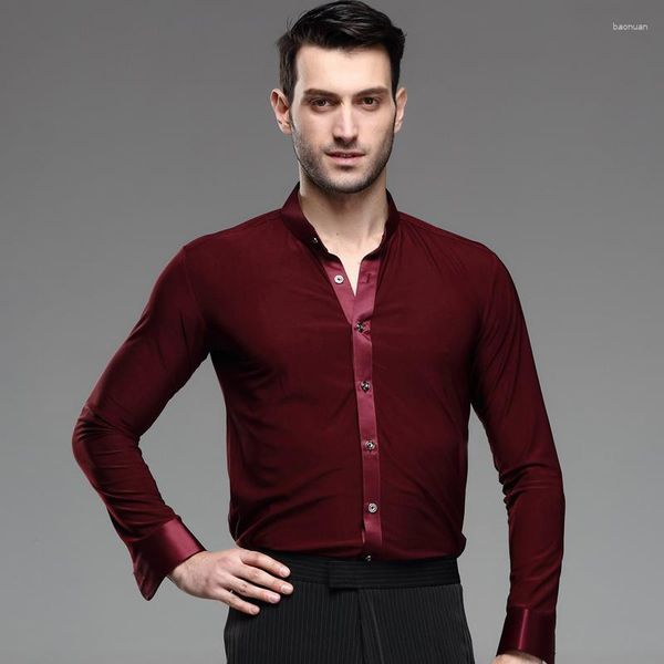 Stage Wear Spring and Summer Men Dancing Shirt Red adulto masculino de dança moderna fantasia latina rumba samba terno b-4217