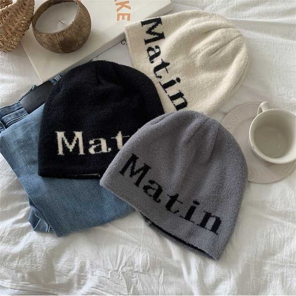 Berretto/teschio berretto coreano Lettera a maglia cappuccio da lavoro da donna sacca cupola testa vintage versatile beanie uomini hip-hop autunno inverno cappello da sci caldo tendenza y2k kpop