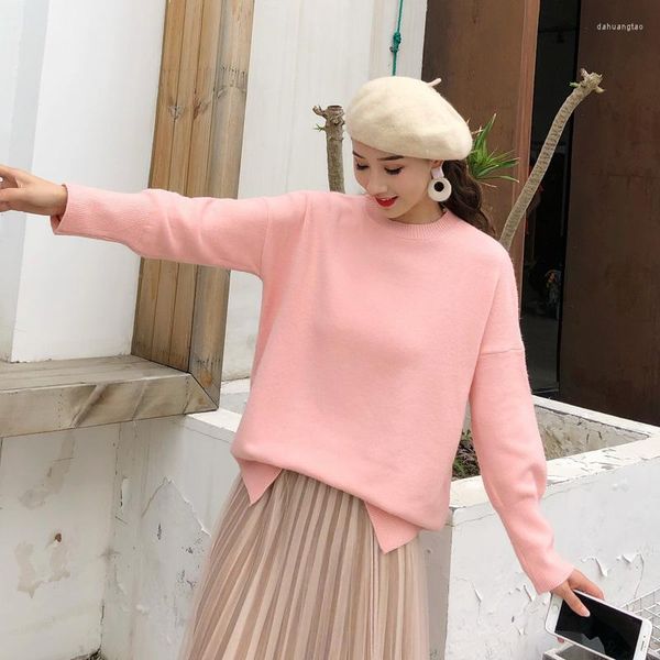 Maglione da donna maglione primaverile abiti da strada casual stradini moderati a maglia lady lady solido manica lunga