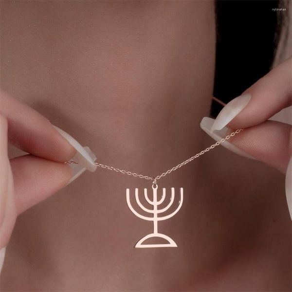 Anhänger Halsketten Retro Jüdische Menora Edelstahl Judaica Hebräisch Israel Glaube Lampe Chanukka Halskette Religiöser Schmuck Für Frauen Männer