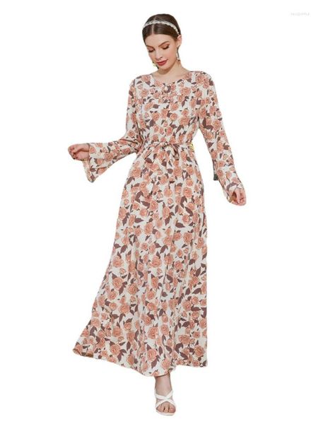 Abbigliamento etnico eid marocco abito da festa musulmano donne abaya 2023 stampato floreale abiti di preghiera Ramadan abiti lunghi veste araba marocchina donna