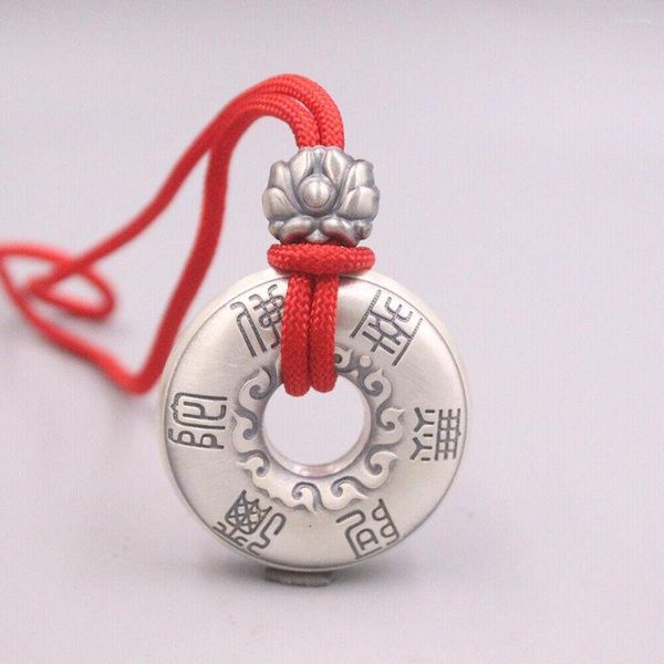 Ketten Real 999 Fine Silver Anhänger Buddhist Sutra Kreis mit roter Schnurkette