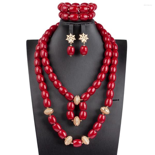 Orecchini di collana set vino rosso colore artificiale gioielleria per perle di corallo africano Wedding Nigeria Bride Accessori 2023