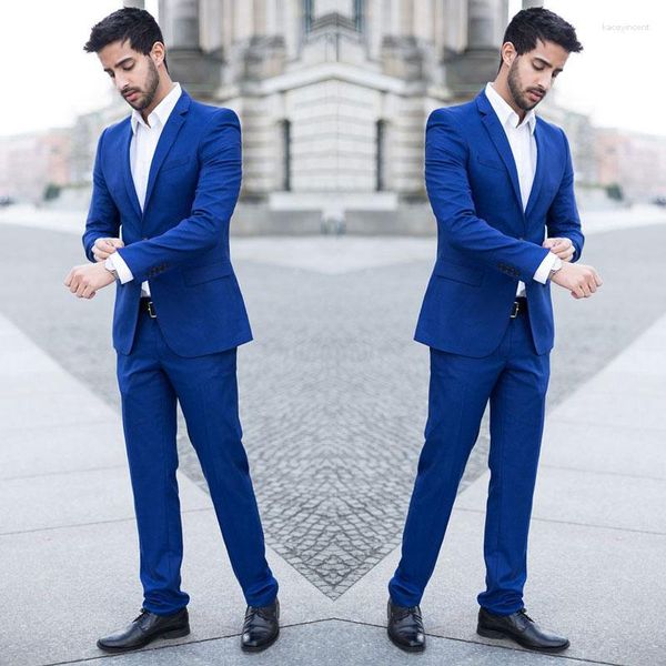 Herrenanzüge maßgeschneiderte Geschäftsleute für Hochzeitsbräutigam Tuxedos Royal Blue Blazer 2 Piece Slim Fit Terno Maskulino Trajes Para Hombre