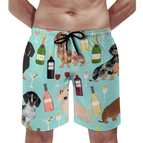 Shorts masculinos Dachshund Wine Board Summer Cocktails de champanhe Running Beach Hom